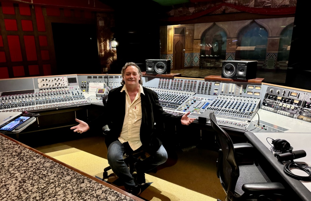 Chris Steinmetz at the mixing console in the studio control room